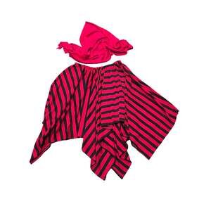 Pirate Costume Red Black Stripes Asymmetrical Hanky Hem Skirt & Bandana Set